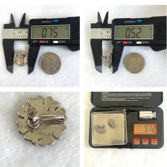 VTG Sterling Silver 925 Marcasite Floral Flower Screw Back Earrings - Picture 10 of 16